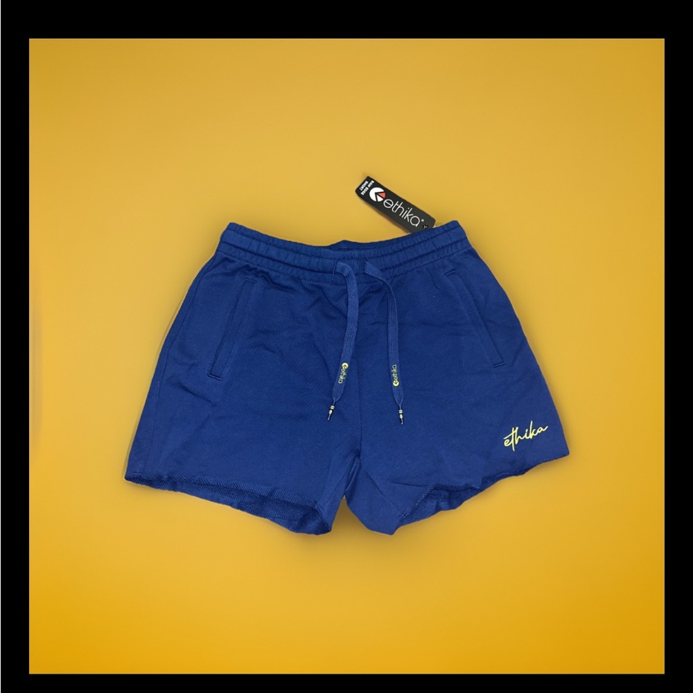 ETHIKA BLUE W/YELLOW DETAILS GIRLS BOLT ROYAL RAW EDGE SHORT W/Pockets NWT $79